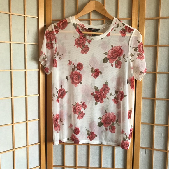 Forever 21 Tops - Forever 21 Sheer Mesh Floral Top
